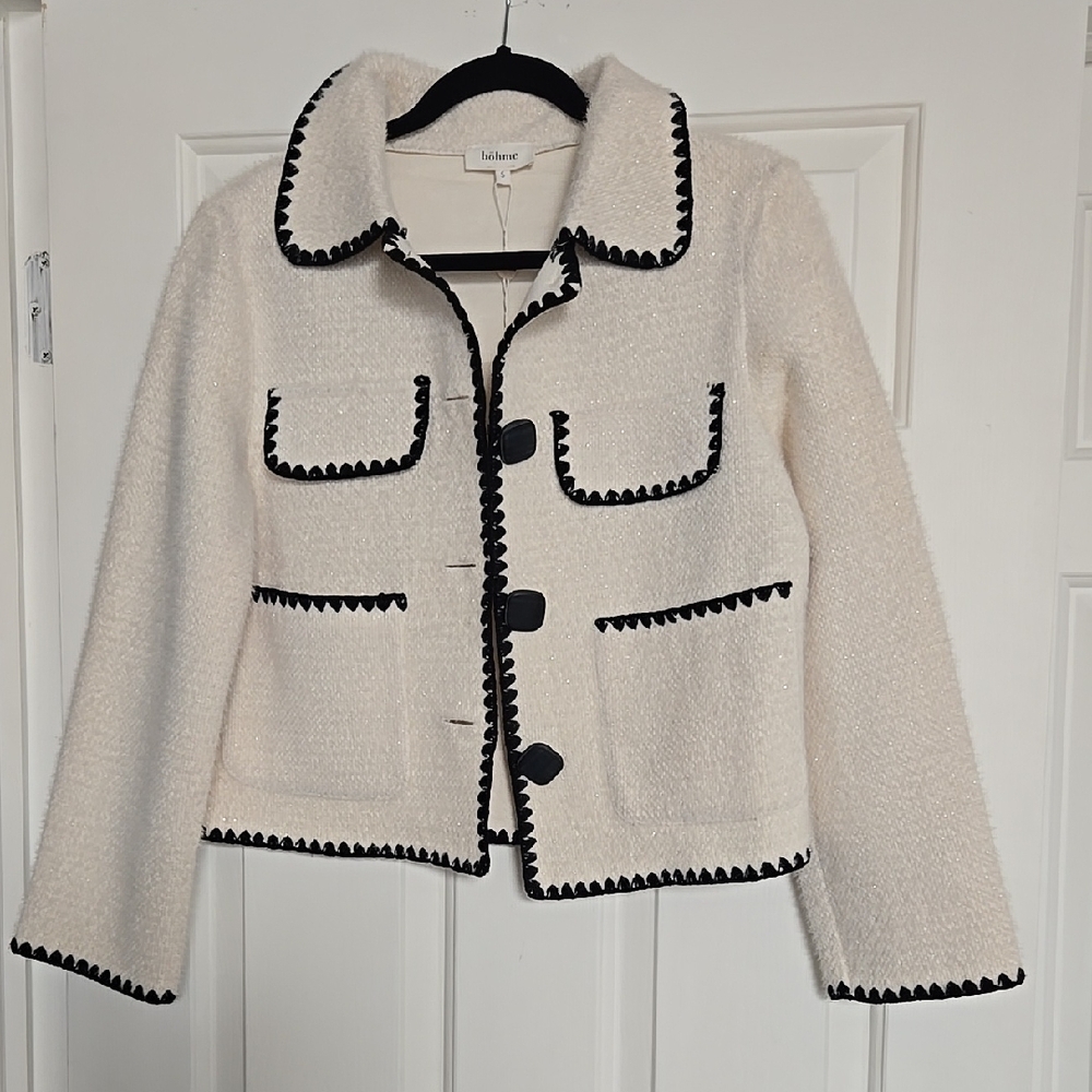 Chic Cream Jacket with Black Trim
